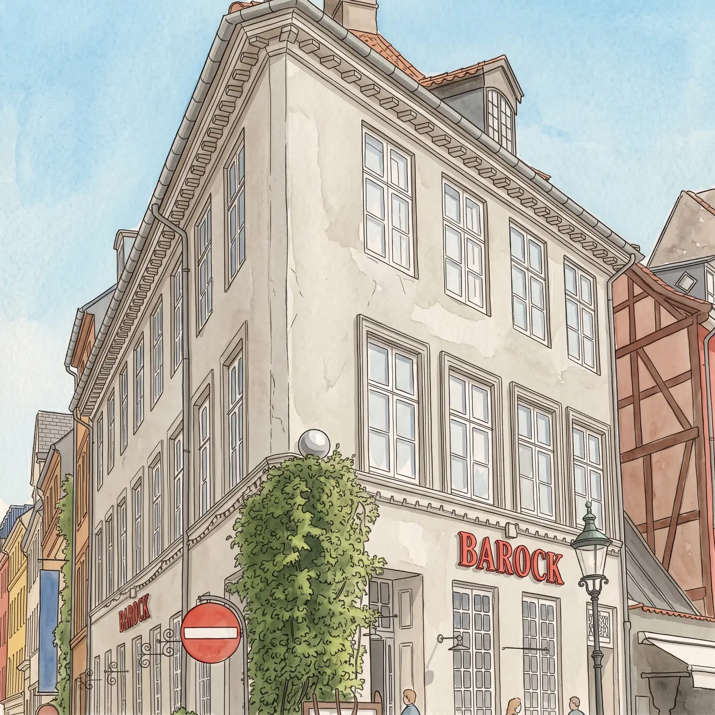 Watercolour drawing of Restaurant Barock in Nyhavn