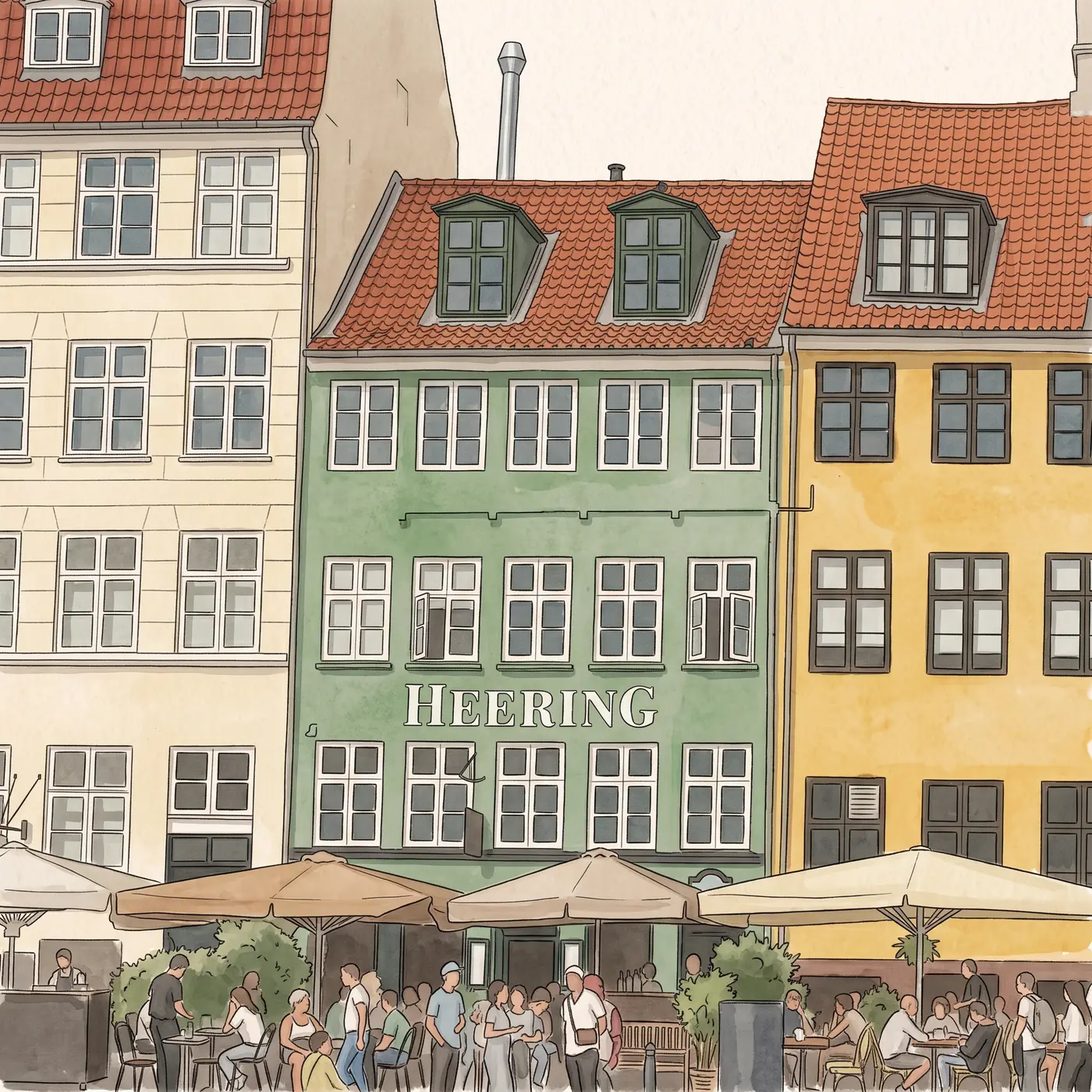 Watercolour drawing of Restaurant Heering in Nyhavn