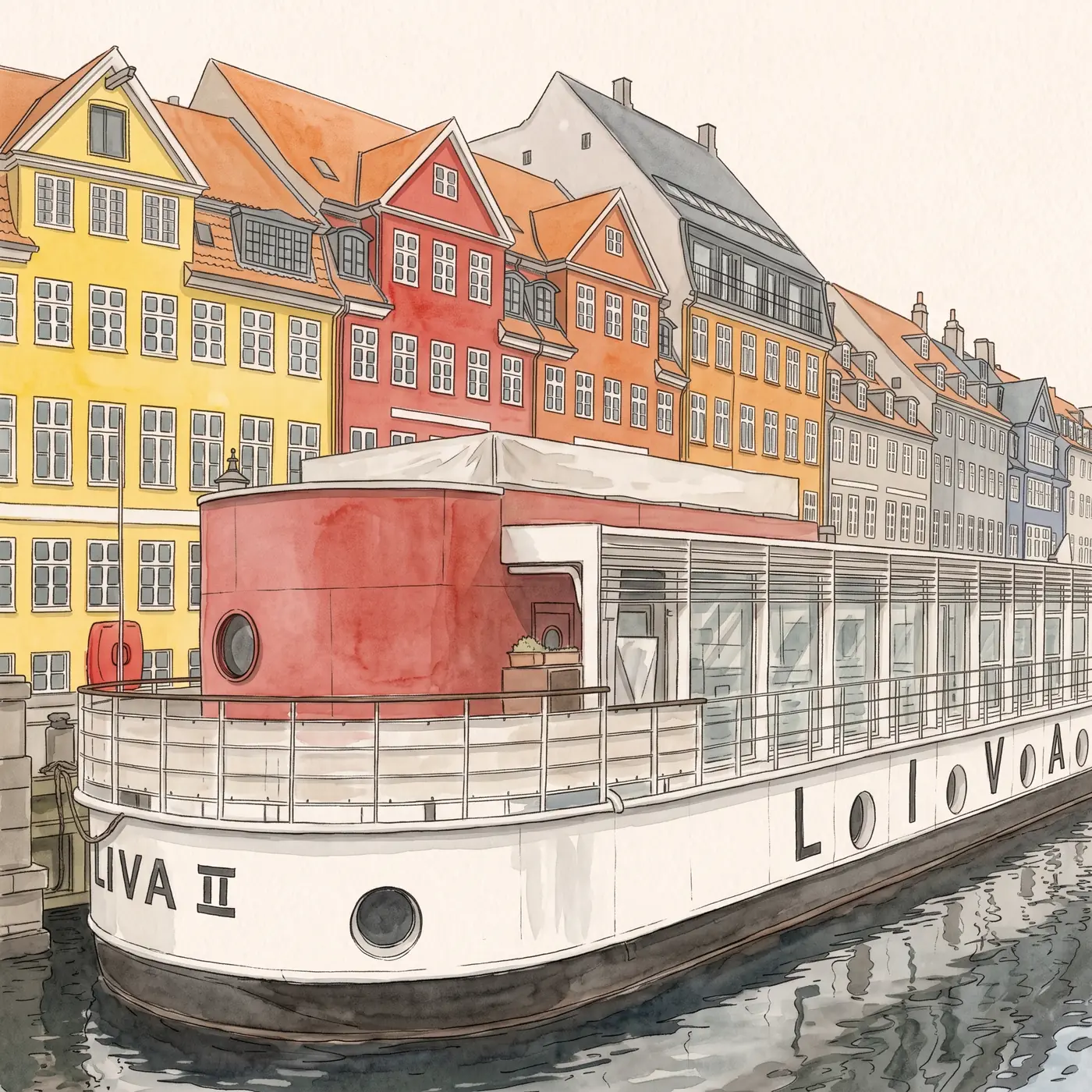 Watercolour drawing of Restaurant Judie in Nyhavn
