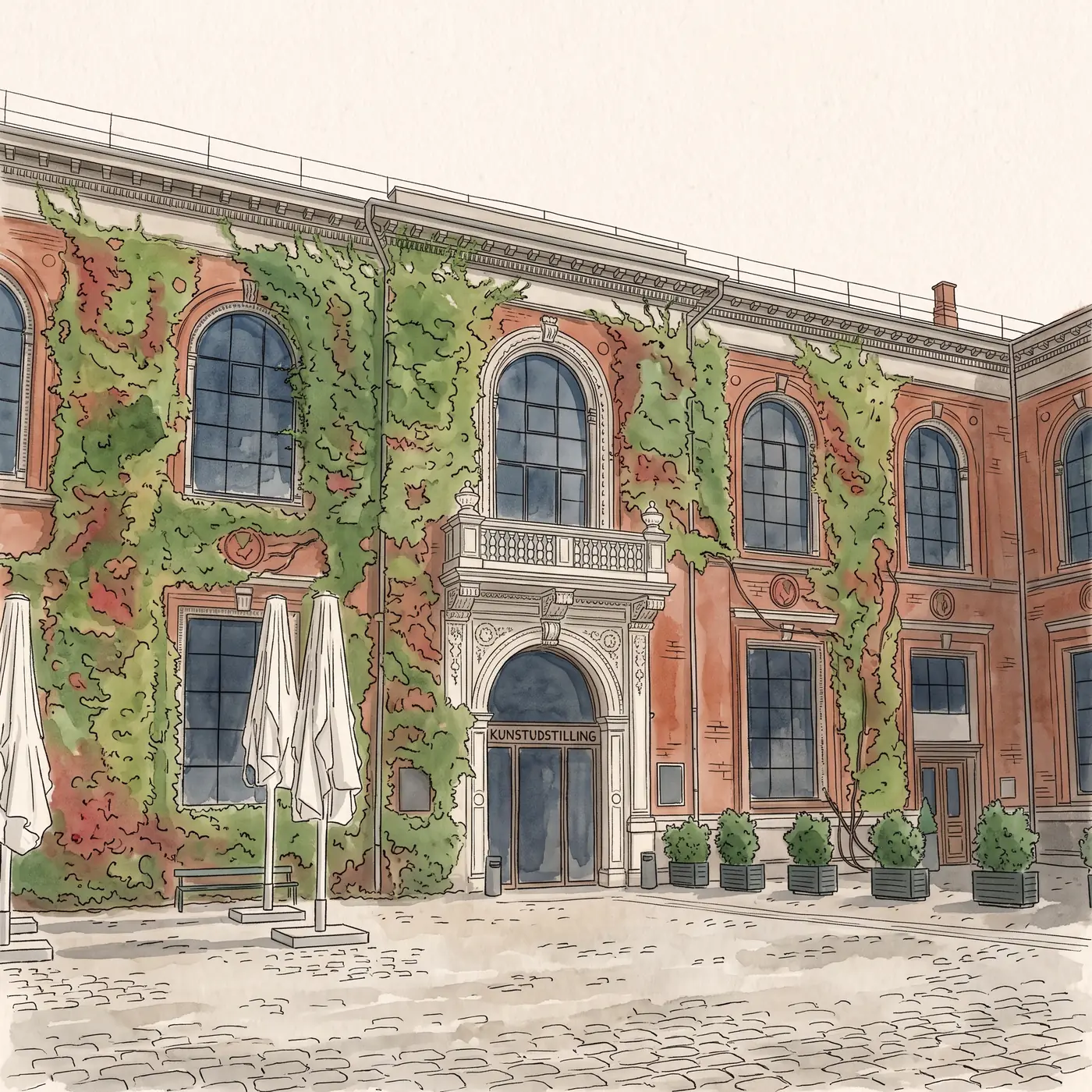 Watercolour drawing of Kunsthal Charlottenborg in Nyhavn