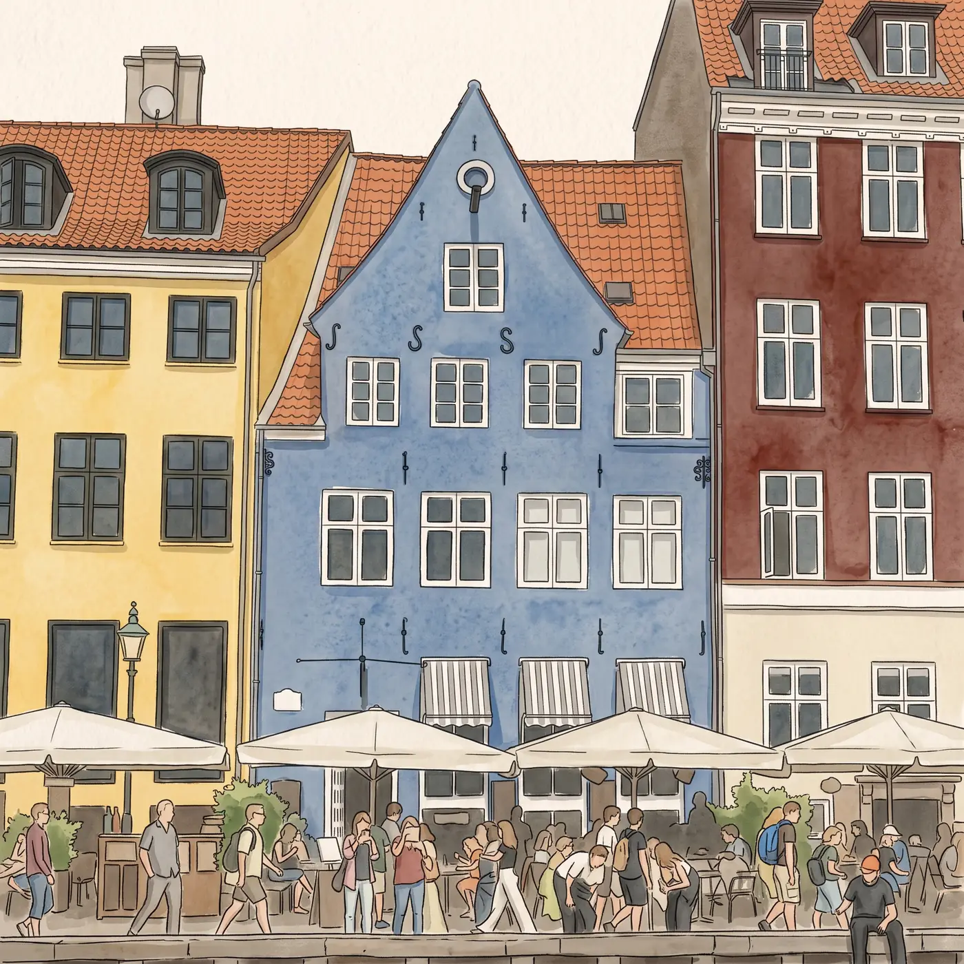 Watercolour drawing of Marleys Diner in Nyhavn