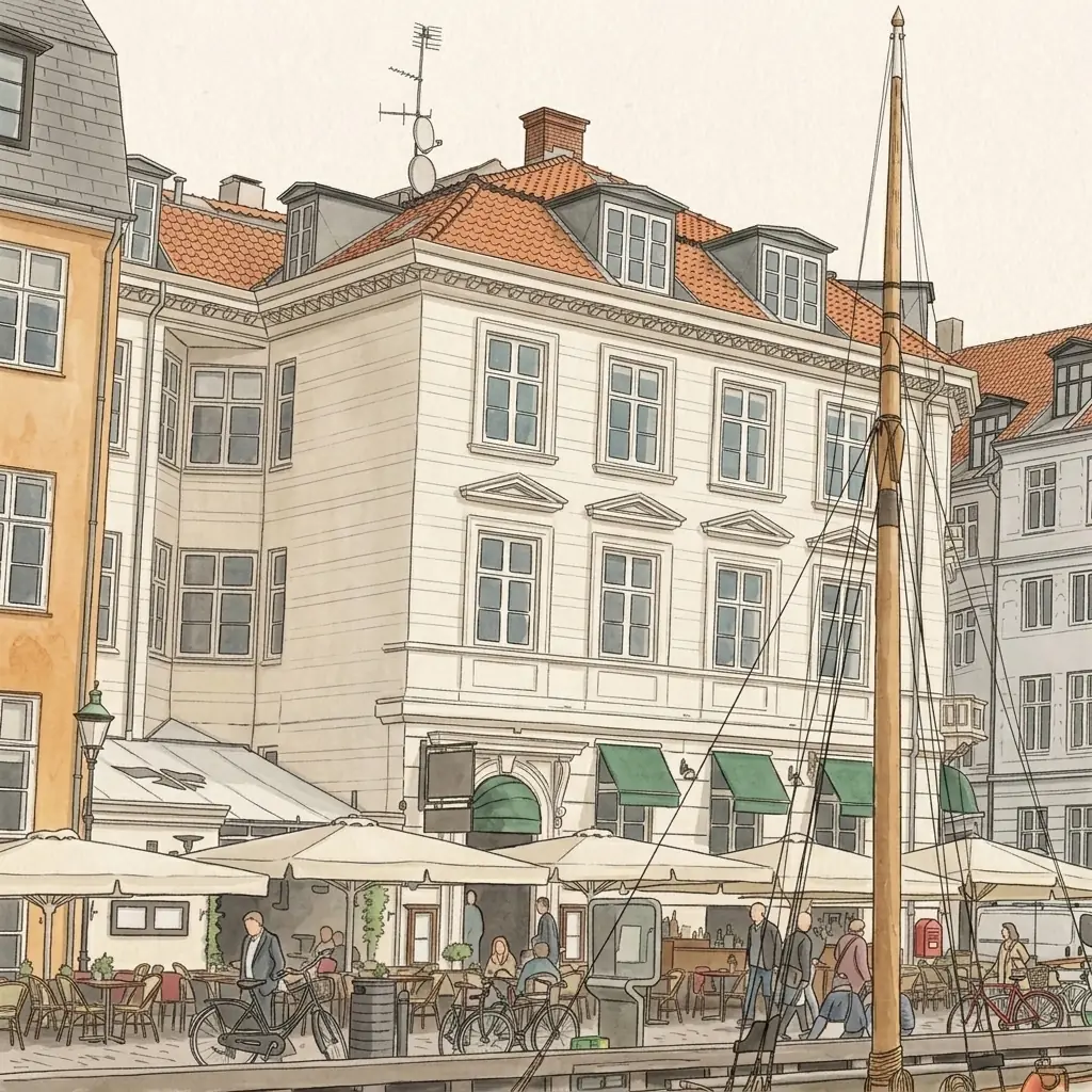 Watercolour drawing of McJoy's Choice in Nyhavn