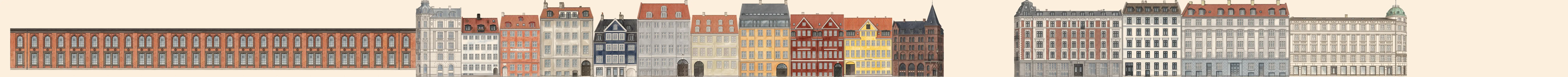 The shady side of Nyhavn, nos. 2 to 44, drawn house by house